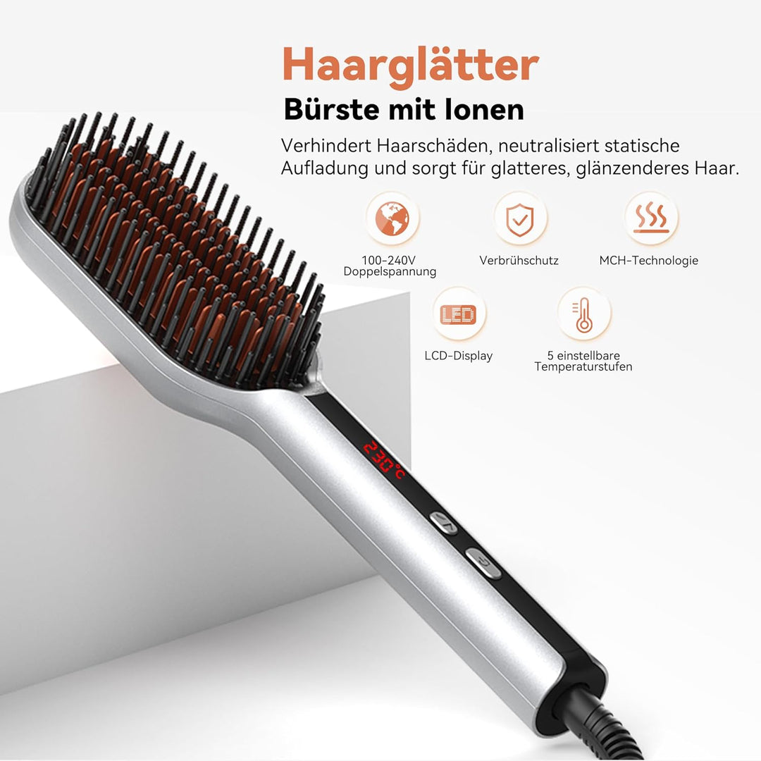 Glätteisen Haarglätter Bürste, Kompakte Heizbürste, Glattes Styling Leicht, Glatteiseisen für Schnel