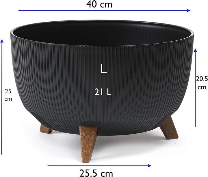 MELTOM Blumentopf Schale mit Füssen Einsatz Kräutertopf Übertopf Pflanzschale Eco Recycled (Schwarz,