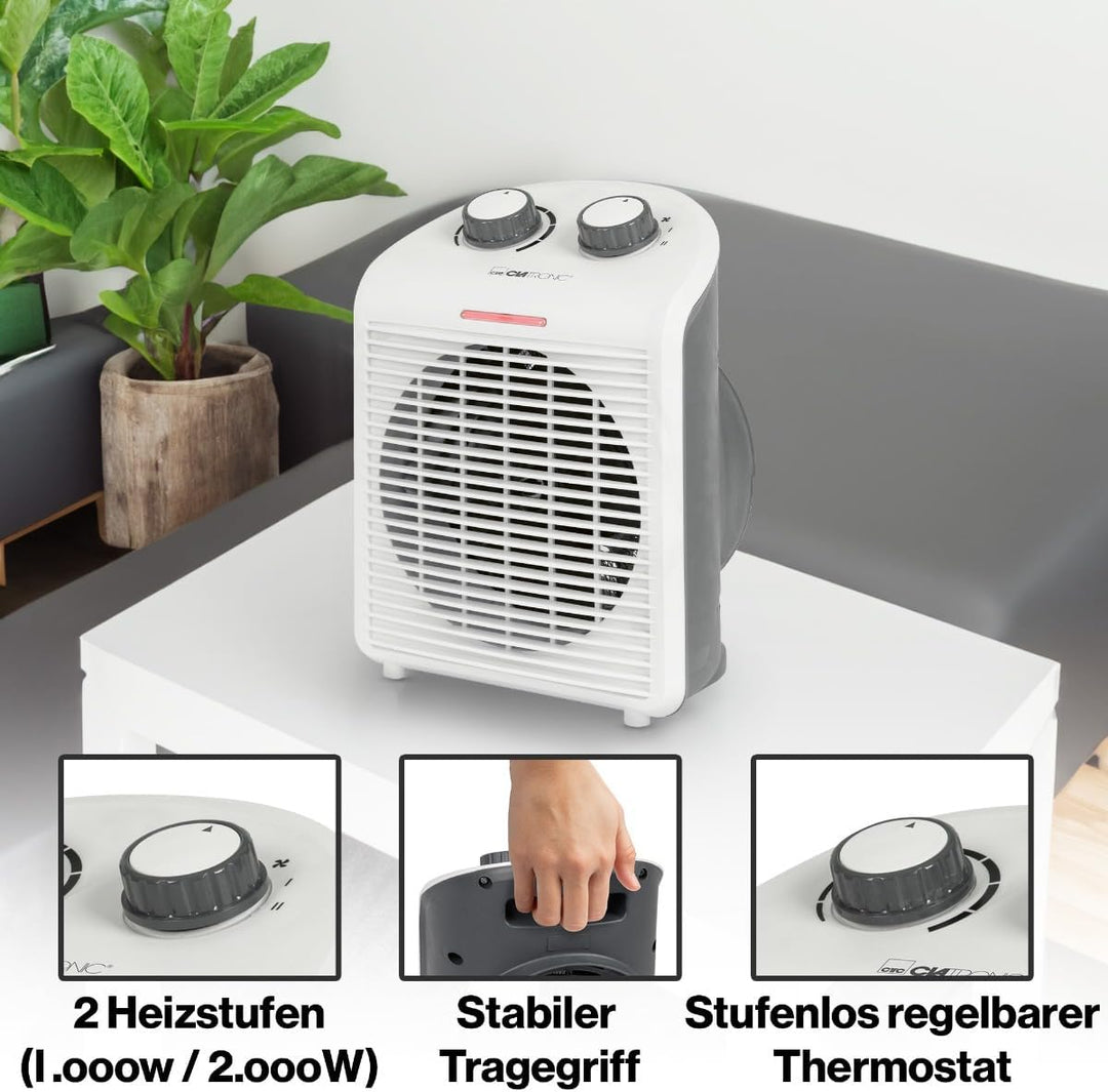 Clatronic® mobiler &amp; kompakter Heizlüfter | Heizlüfter 2000W &amp; 1000W | Heizkörper mit Ventilatorfunk