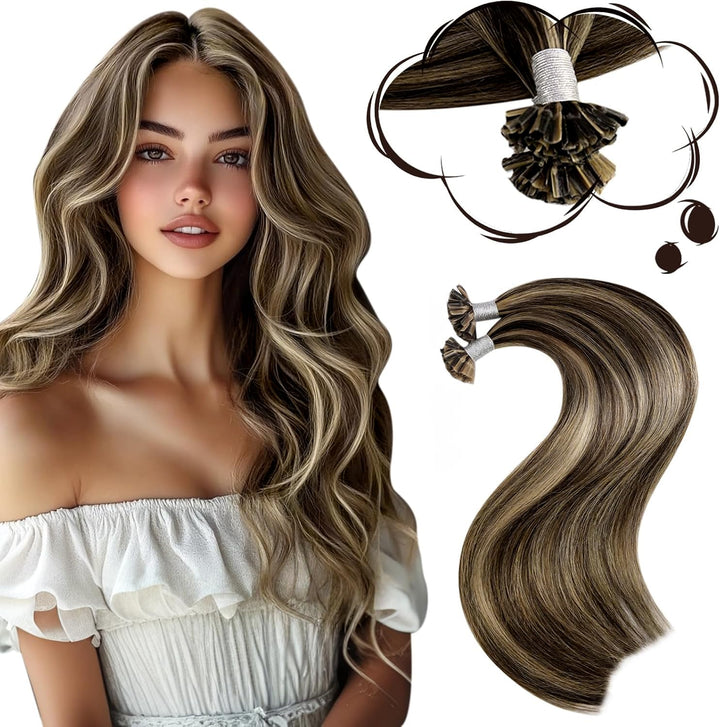 Moresoo Haarverlängerung Echthaar Bondings 55 cm Remy Echthaar Extensions Bondings #P4/27 Dunkelbrau