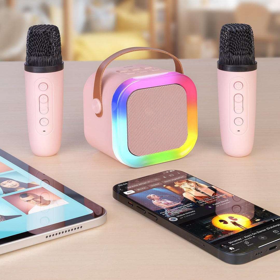 auvisio Karaoke Anlage: Karaoke-Maschine mit 2 Mikrofonen, RGB-LEDs, Bluetooth, USB, microSD (Karaok