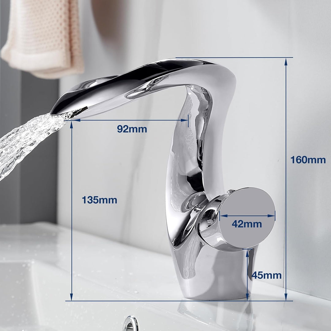 Wasserhahn Bad Wasserfall Chrom Waschtischarmatur Mischbatterie Waschbecken Armaturen Silber Modern