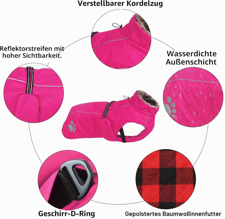 MOREZI Hundejacke Mantel, Winddicht wasserdicht, mit reflektierenden Streifen und einstellbarem Kord