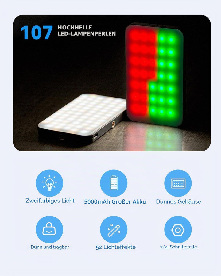 Handy Licht iPhone Selfie Licht: 5000 mAh RGB Wiederaufladbare Telefonfülllichter, LED Ringlicht für