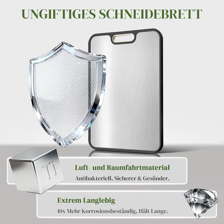 Titan Schneidebrett 2-in-1: Hygienisches Küchenbrett (Titan & PP) – Nie wieder Schimmel – Kratzfeste