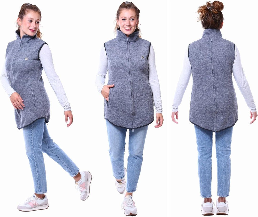 Viva la Mama - Wollweste Trageweste aus Wolle zum Babytragen Umstandsweste - PEVE - grau - M M Grau,