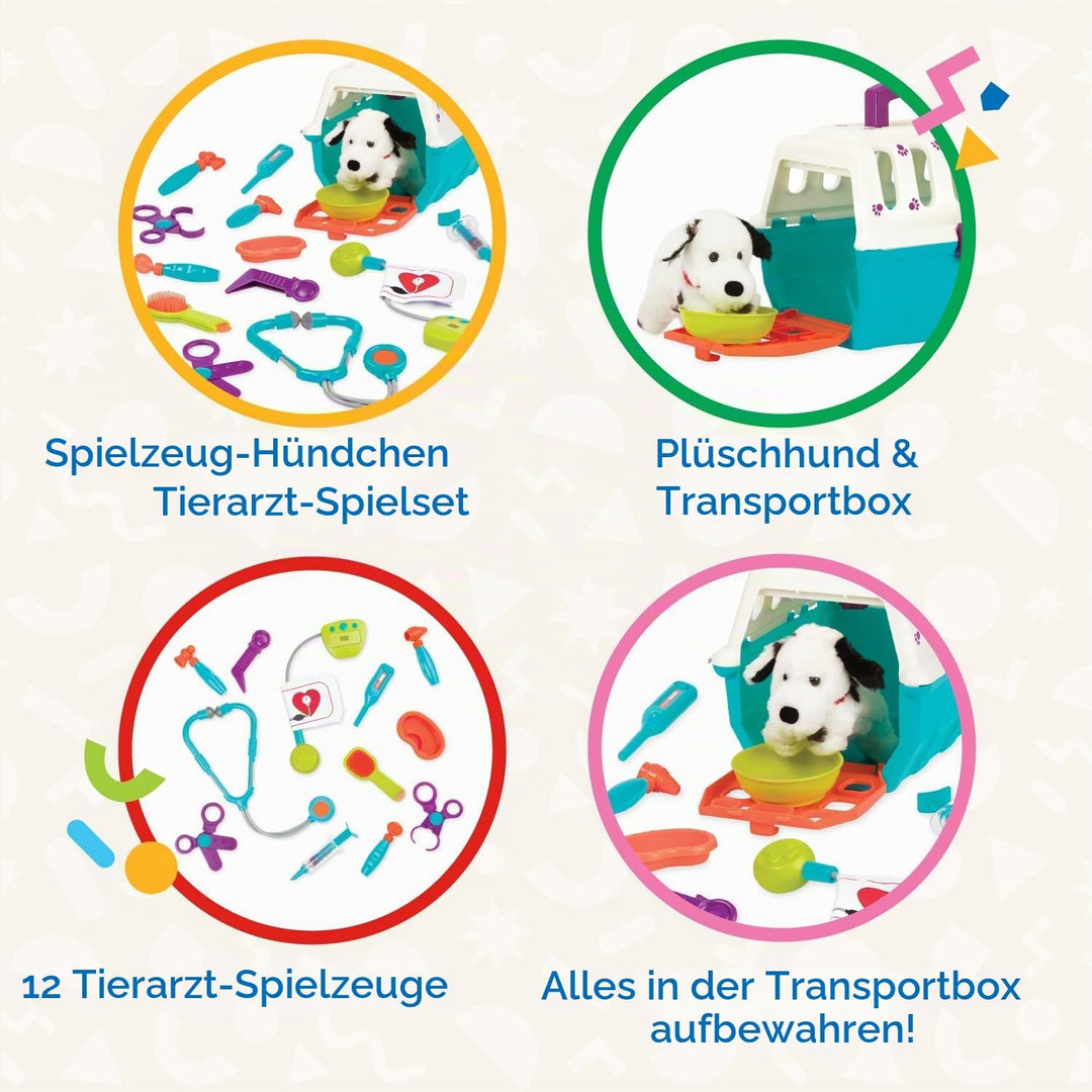 Battat BT2538Z – Tierarztkoffer mit Dalmatiner –Tierarzt Hundekäfig Spielzeug mit Transportkäfig und