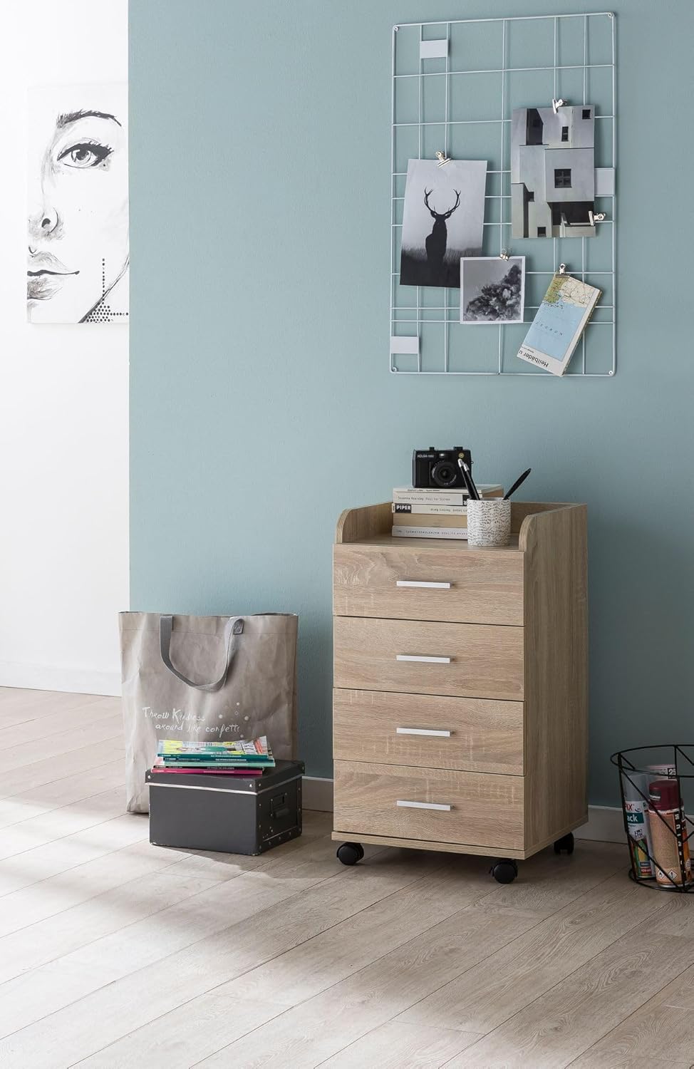 KADIMA DESIGN Rollcontainer WL5.749 40x70,5x33cm Sonoma | Schreibtisch-Container Rollschrank 4 Schub