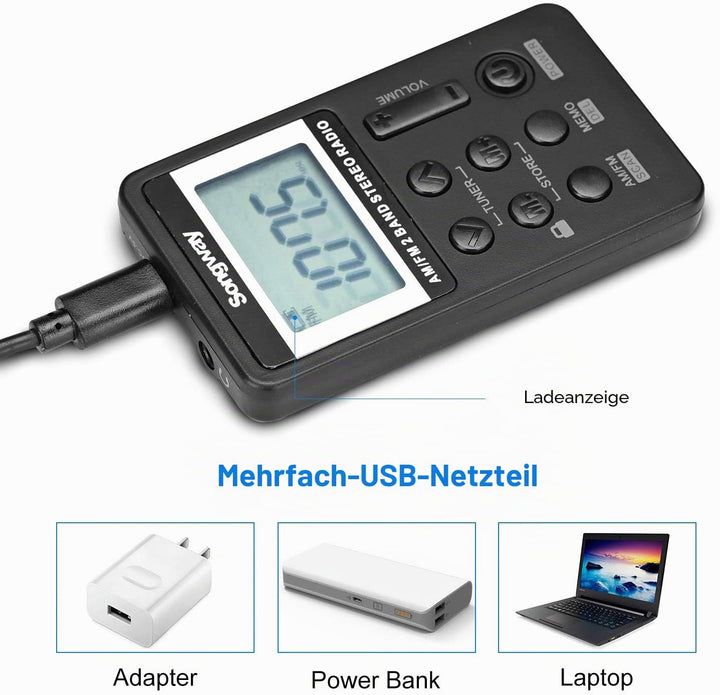 Songway AM/FM-Taschenradio Stereo mit Kopfhörer-LCD-Display USB Wiederaufladbar Hervorragender DSP-E