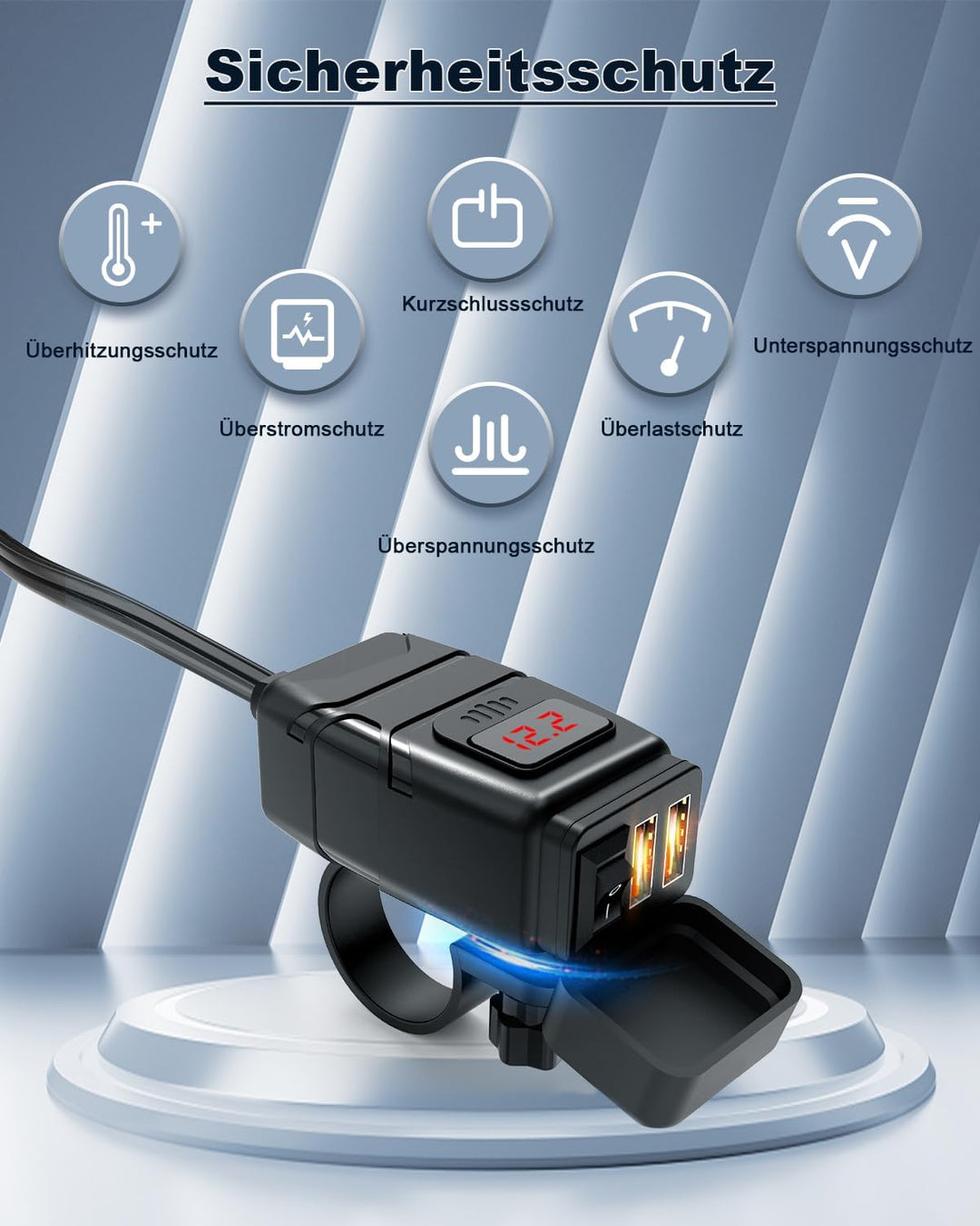 Extractme Motorrad-USB-Ladegerät, 6.8 A Schnellladung 3.0 Dual-USB-Motorrad-Handy-Ladegerät mit Volt