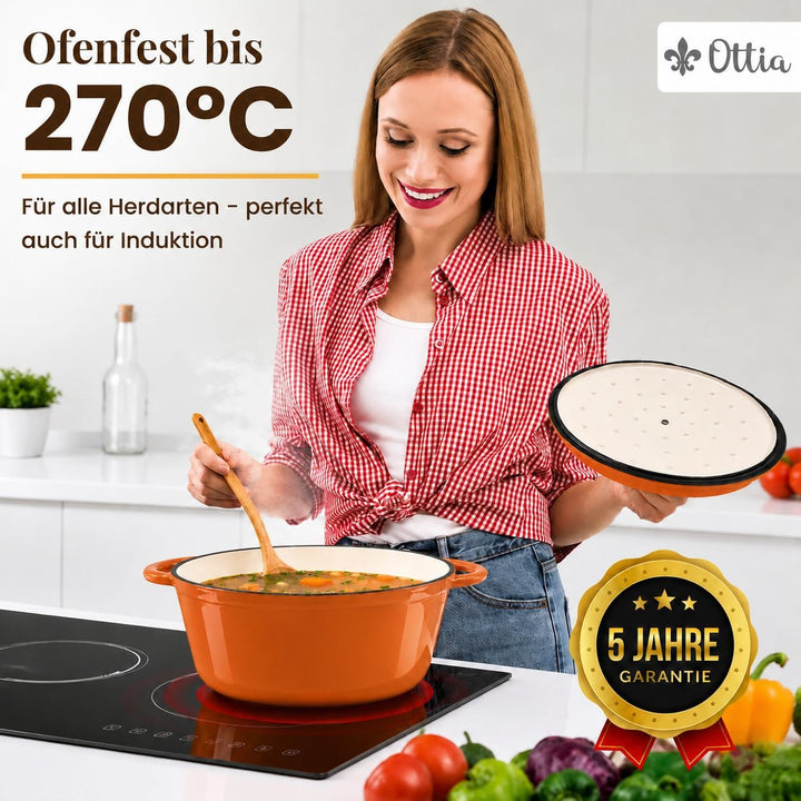 Ottia Gusseisen Topf [inkl. eBook] – Emaille Topf 26cm - Dutch Oven, Brotbackform, Brotbacktopf, Sch
