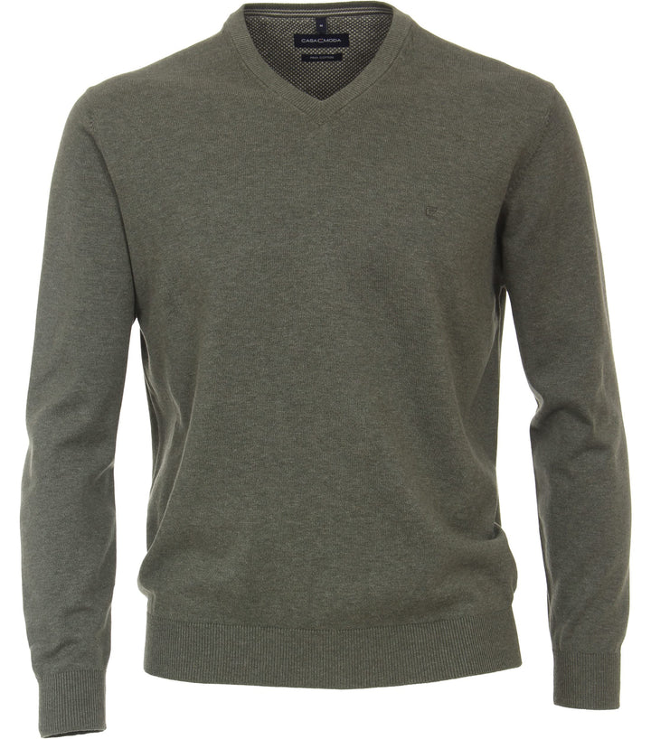CASAMODA Herren Pullover mit V-Ausschnitt unifarben Elastischer Bund M 325 - Grün, M 325 - Gr&amp;
