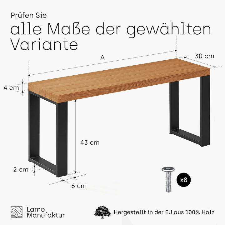 LAMO Manufaktur Sitzbank Esszimmer Holzbank 30x60x47 cm, Möbelfüsse Simple Schwarz/Rustikal, LSB-01-
