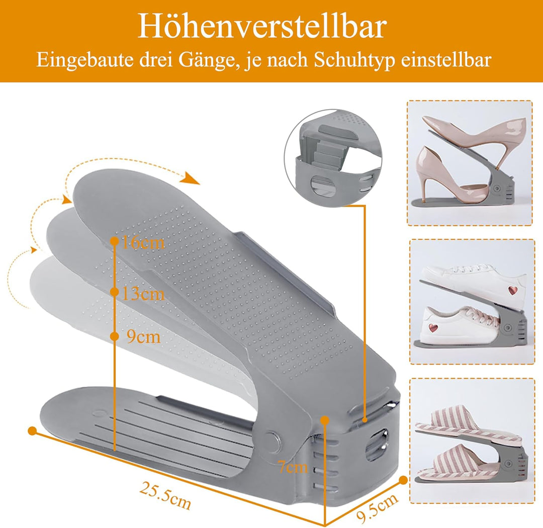 XMTECH 20 Stück Stapelschuhhalter DREI Höhen Einstellbar Schuhaufsteller Praktische Aufbewahrung Pla