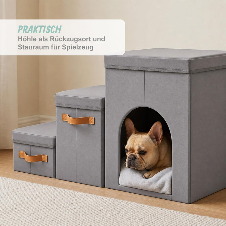Relaxdays Hundetreppe, 3 Stufen, Höhle & Stauraum, HxBxT: 44,5 x 78 x 33,5 cm, faltbar, Hunderampe B