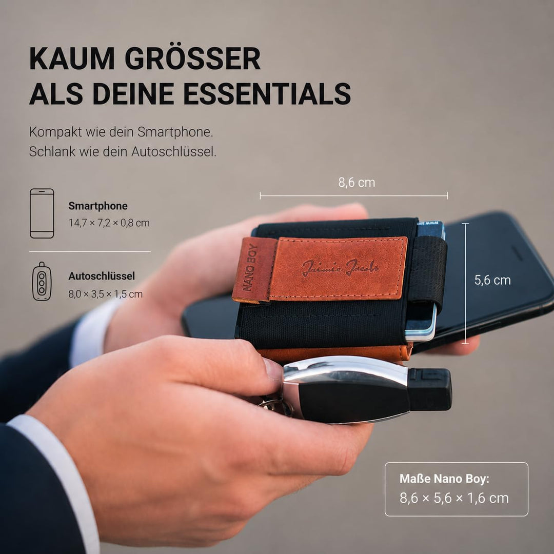 Jaimie Jacobs Minimalist Wallet Nano Boy Pocket Mini Geldbörse aus Textil mit Zugband schmaler Karte