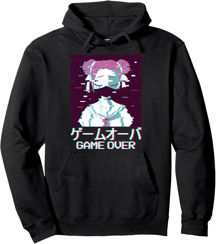 Game Over Geisha Anime Girl Japanese Vaporwave Aesthetic Pullover Hoodie