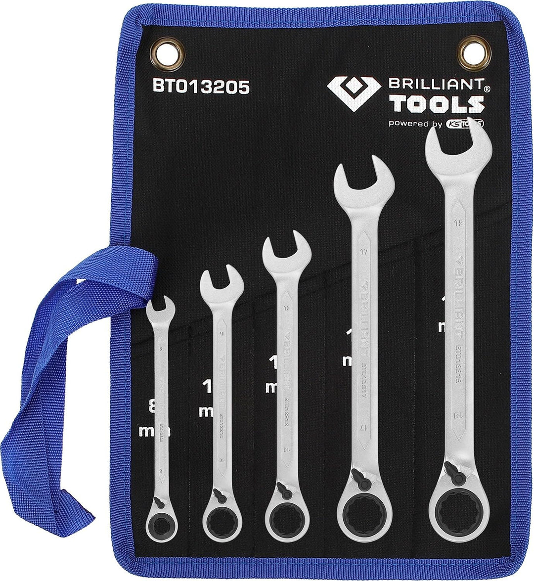 BRILLIANT TOOLS BT013205 Ratschenringschlüssel-Satz, 5-tlg. umschaltbar, 8-19 mm [Powered by KS TOOL