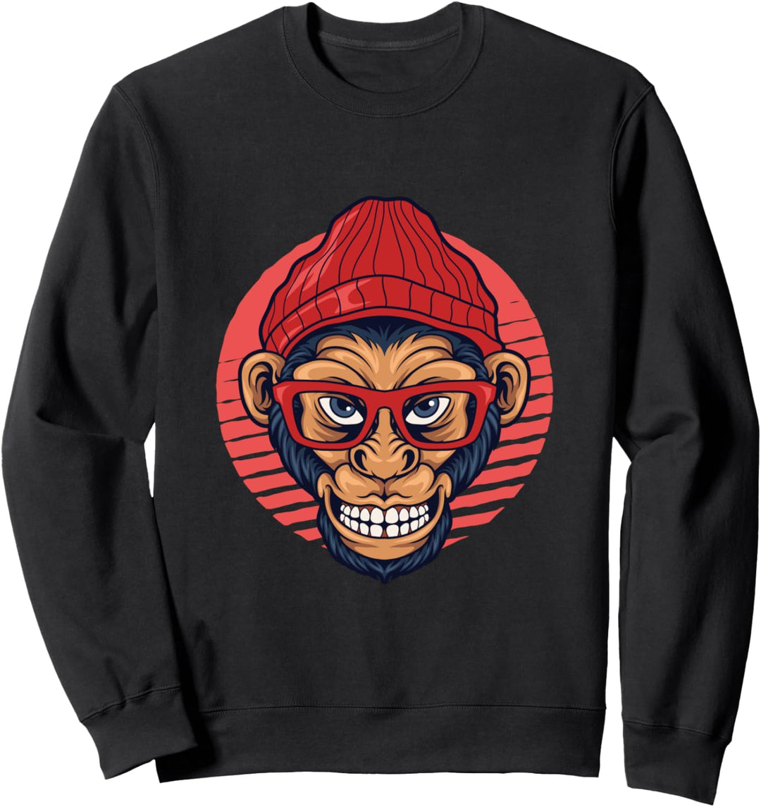 Retro Hipster Affe Hippie Vintage Brille Moderne Subkultur Sweatshirt
