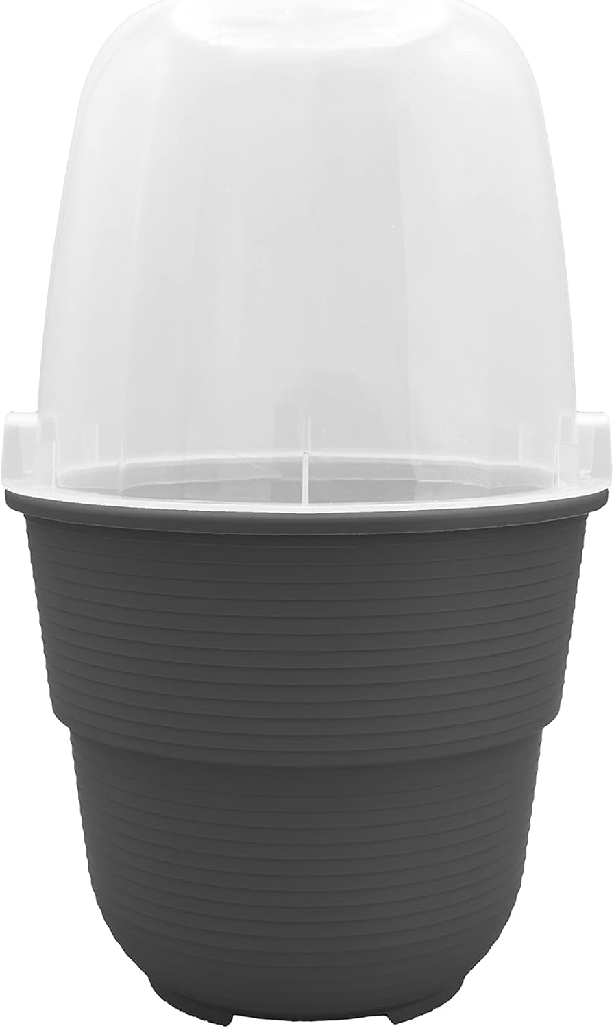 Plastard 3er-Set Anzuchthaube mit Blumentopf 16 cm Durchmesser Anthrazit runder Anzuchttopf Anzuchth