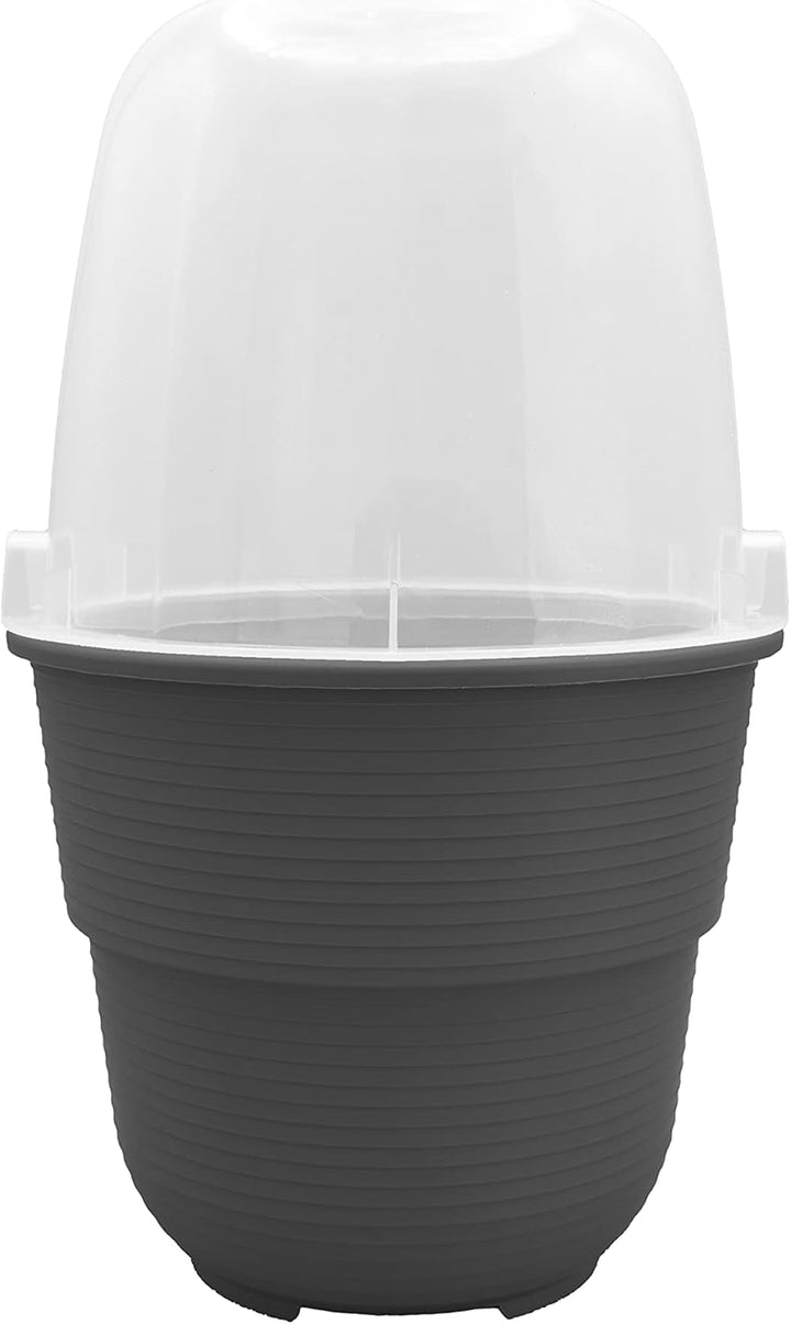 Plastard 3er-Set Anzuchthaube mit Blumentopf 16 cm Durchmesser Anthrazit runder Anzuchttopf Anzuchth