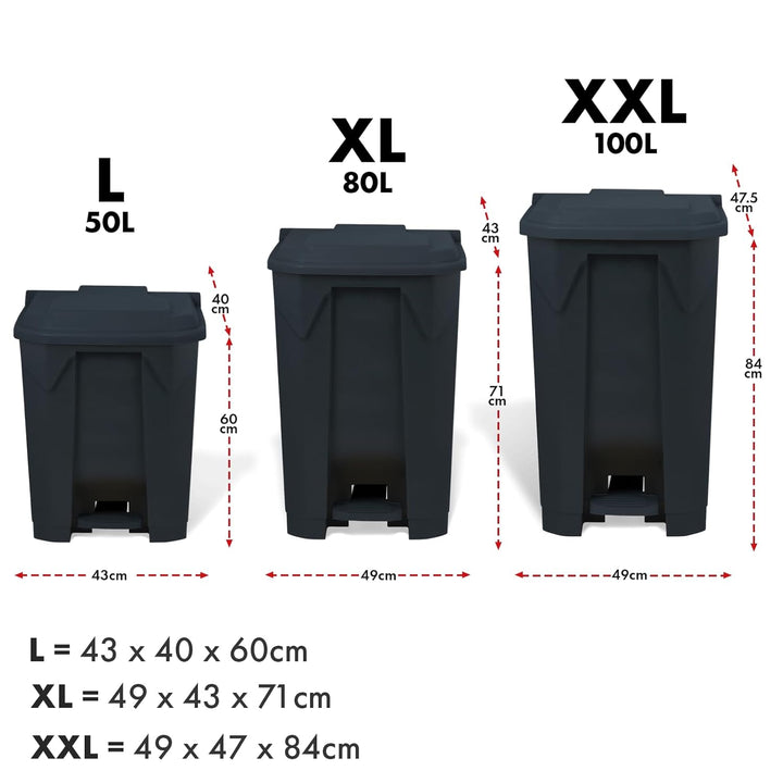 Floordirekt Mülleimer 50 Liter, grauer Deckel, Abfalleimer für Küche und Büro, Mülltrennsystem, Tret