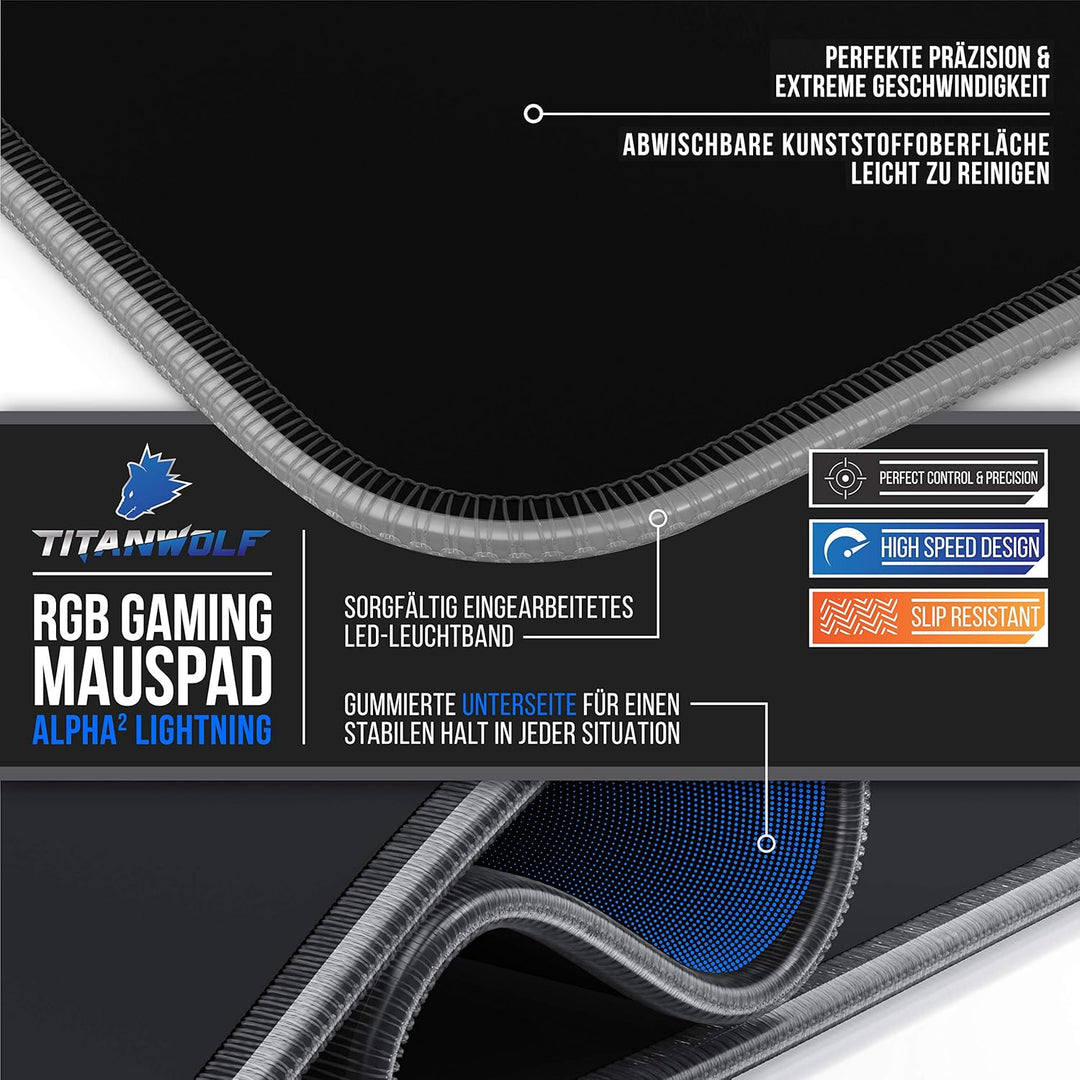 CSL - RGB Gaming Mauspad TITANWOLF - LED Schreibtischunterlage - 800x300 mm - XXL Mousepad - Multi C