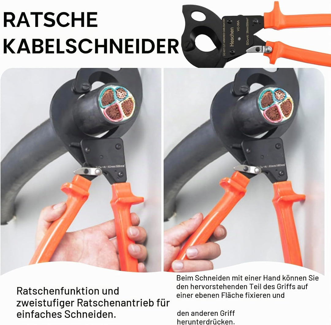 Heschen Ratschen-Kabelschneider VC-60A für 60 mm/500 mm² Abisolierzange, Hand-Crimpzange