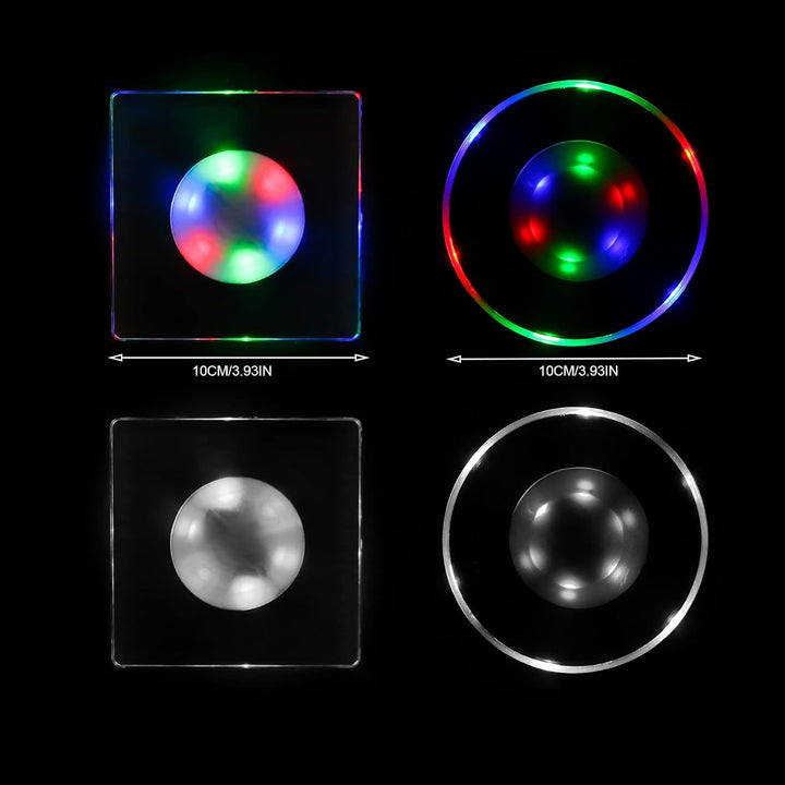 MEDOYOH 4er-Set Quadratisch Bunt LED Untersetzer für Getränke, ON/Off Taste Getränke Untersetzer Set
