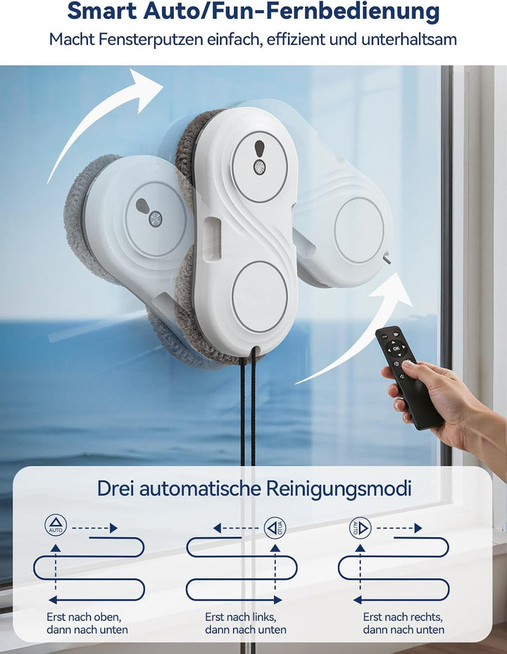 Keero Fensterputzroboter mit Turbinenmotor, 7000Pa Fensterroboter, Starke Saugkraft, Doppelhelix-Rei