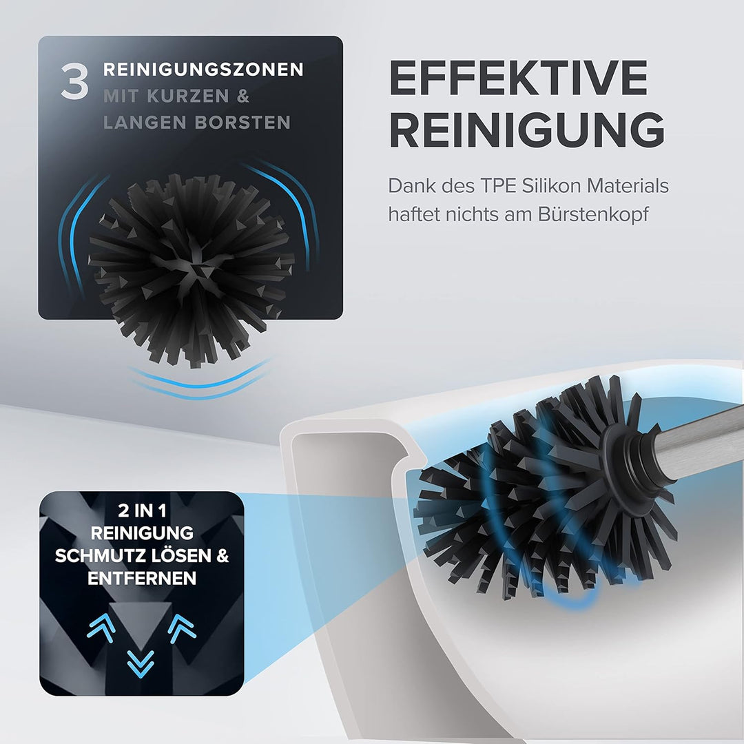 ovimar Toilettenbürste Tuno Silber | Silikon Klobürste | Belüftungsfunktion | frei stehend | Bürsten