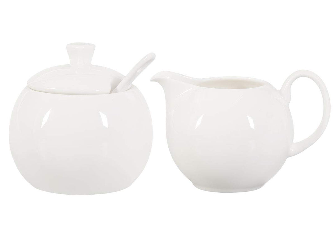 Buchensee Milchkännchen und Zuckerdose, Fine Bone China Porzellan, weiss