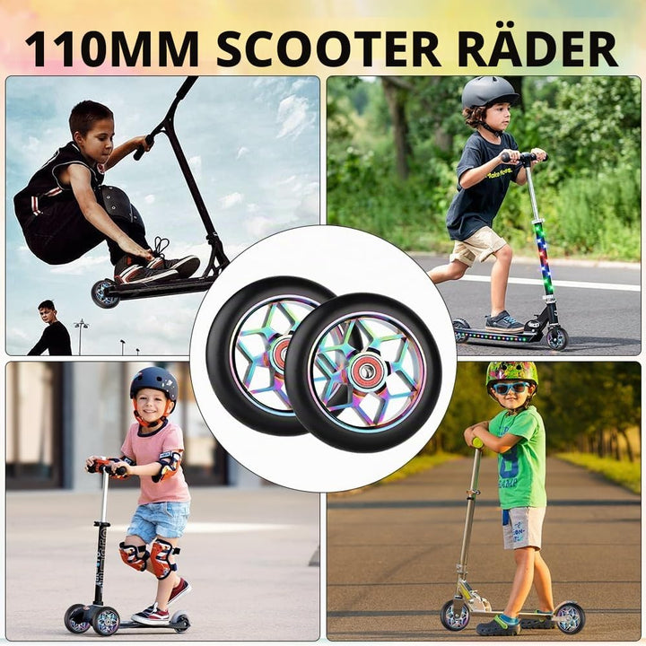 2 Stück 110mm Stunt Scooter Reifen, Stunt Scooter Rollen mit ABEC, 9 Kugellager, Ersatzräder für Sco