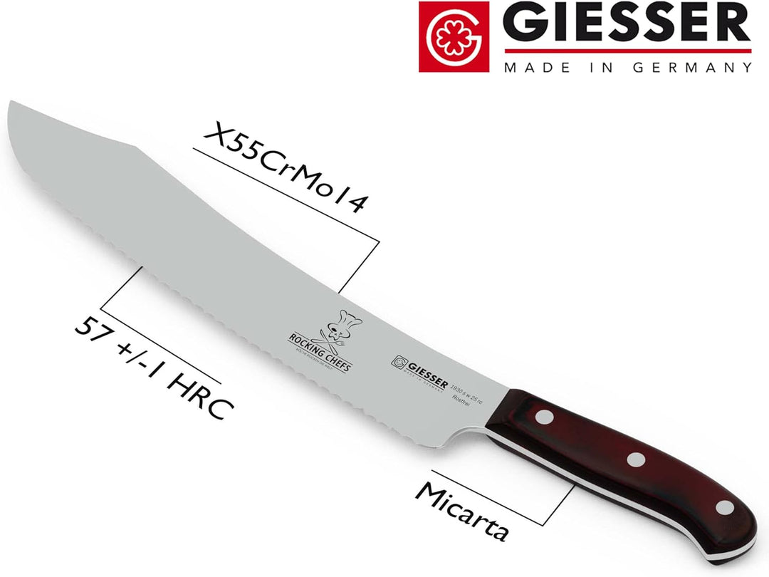 Giesser seit 1776 - Made in Germany - Brotmesser 25 cm Rocking Chefs, PremiumCut Wave No 1, rot, Wel