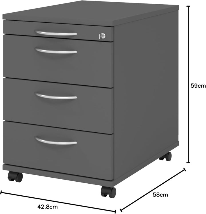 bümö Rollcontainer mit Schubladen, Container abschliessbar aus Holz in Graphit - Rollwagen für's Bür