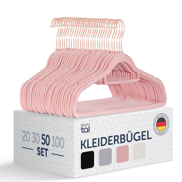 Blumtal Kleiderbügel 50 Stück - 360° Drehbar, Belastbar, Platzsparend Und Rutschfest - Rosa Samtbüge