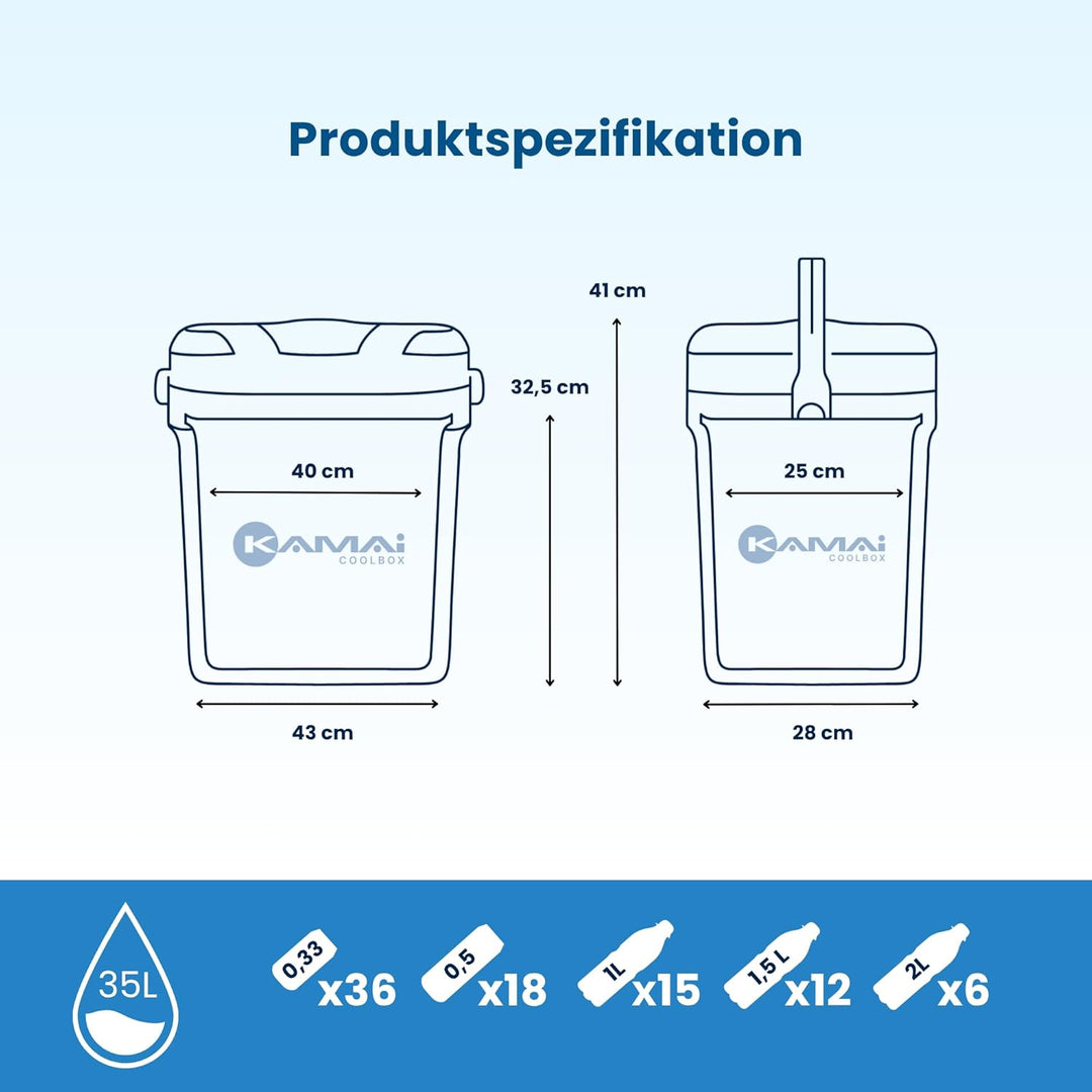 Kühlbox Passiv 35L – Tragbare Isolierbox ohne Strom, Campingbox für Auto, Picknick &amp; Strand – Kompak
