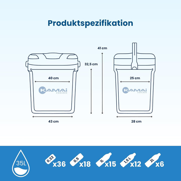 Kühlbox Passiv 35L – Tragbare Isolierbox ohne Strom, Campingbox für Auto, Picknick &amp; Strand – Kompak