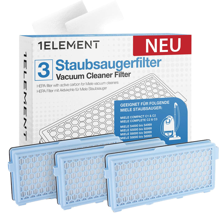 3 Filter für Miele Staubsauger [Compact C1 &amp; C2, Complete C2 &amp; C3, S8340] – 3 HEPA Filter und 3 Moto