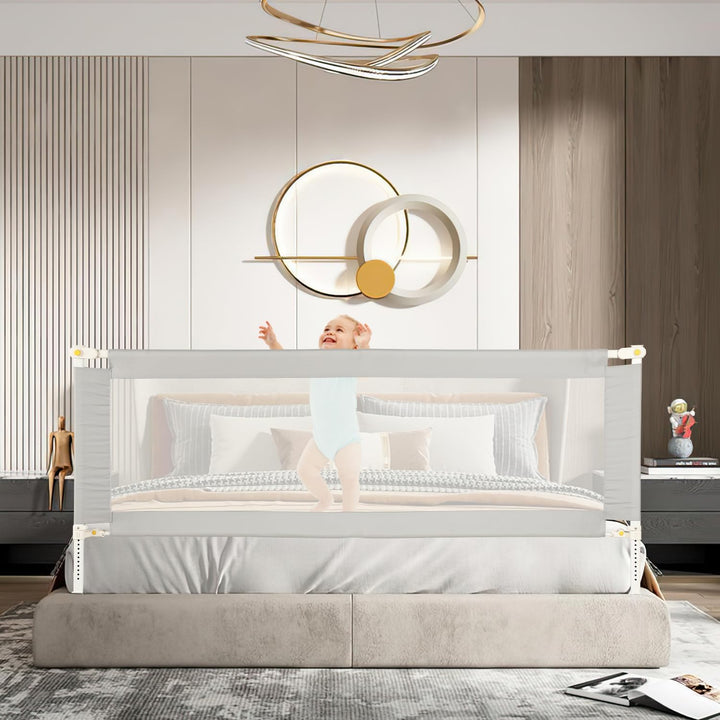 Bettschutzgitter 150 cm Rausfallschutz Bett – klappbares Bettgitter für Baby &amp; Kleinkind, höhenverst