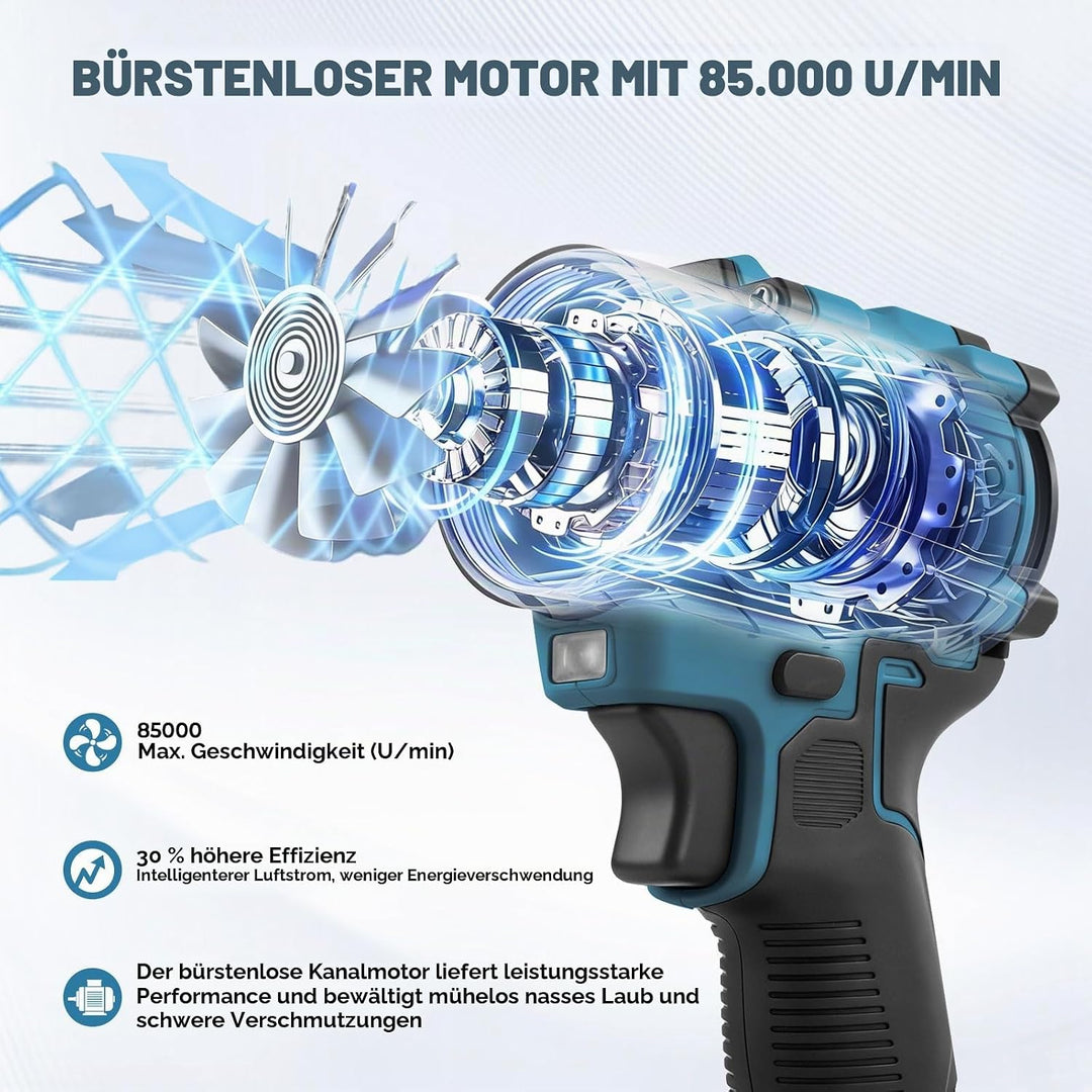Akku-Staubwedelgebläse für Makita 18V, 2 in 1 Handstaubsauger Bürstenloser Laubbläser 85000 U/min mi
