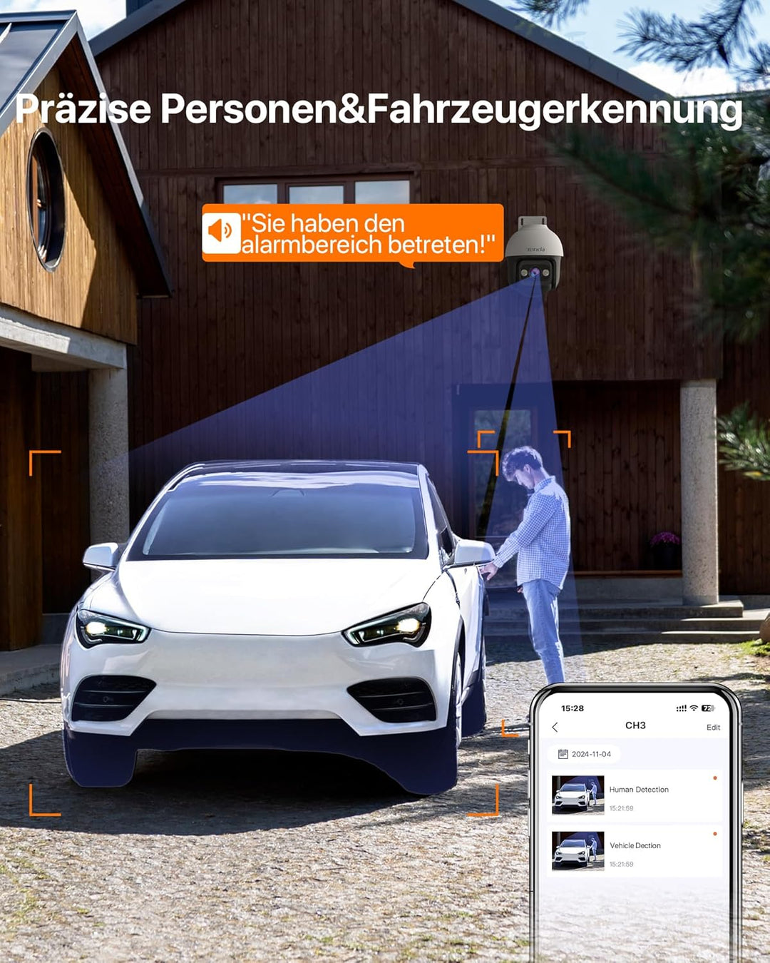 Tenda 3MP Überwachungskamera Aussen WiFi, 2K IP Kamera Outdoor mit Nachtsicht 30M in Farbe, 2-Wege A