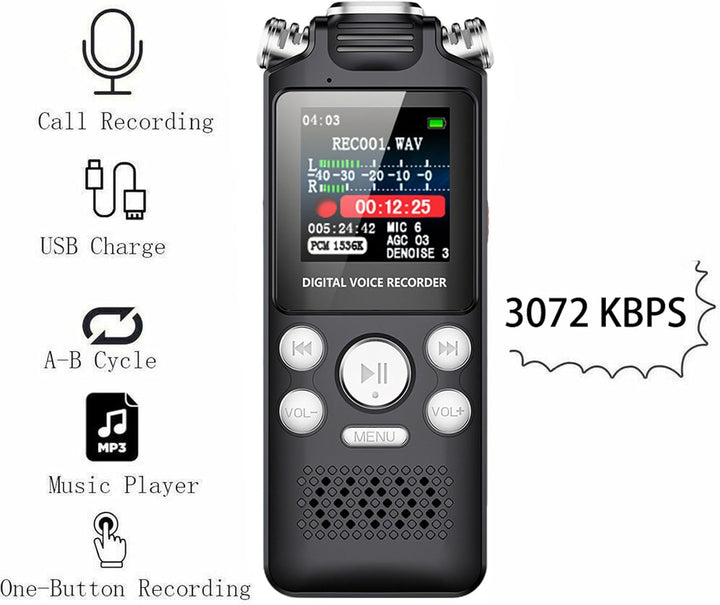 Digitaler Diktiergerät, AI-Rauschunterdrückung, Klare, 256 GB Speicher, MP3-Player, mit Automatische
