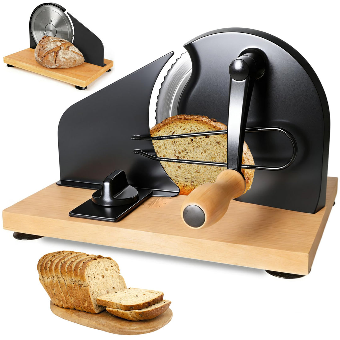 Manuelle Brotschneidemaschine mit Handkurbel | Scheibendicke stufenlos wählbar 1–20 mm | Edelstahlkl
