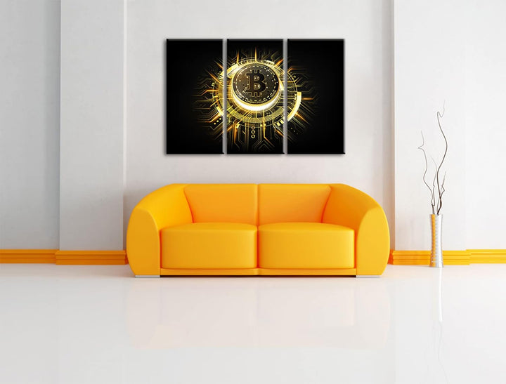 strahlender Bitcoin BTCals Leinwandbild 3 teilig | Grösse: 120x80 cm | Wandbild | Kunstdruck | ferti