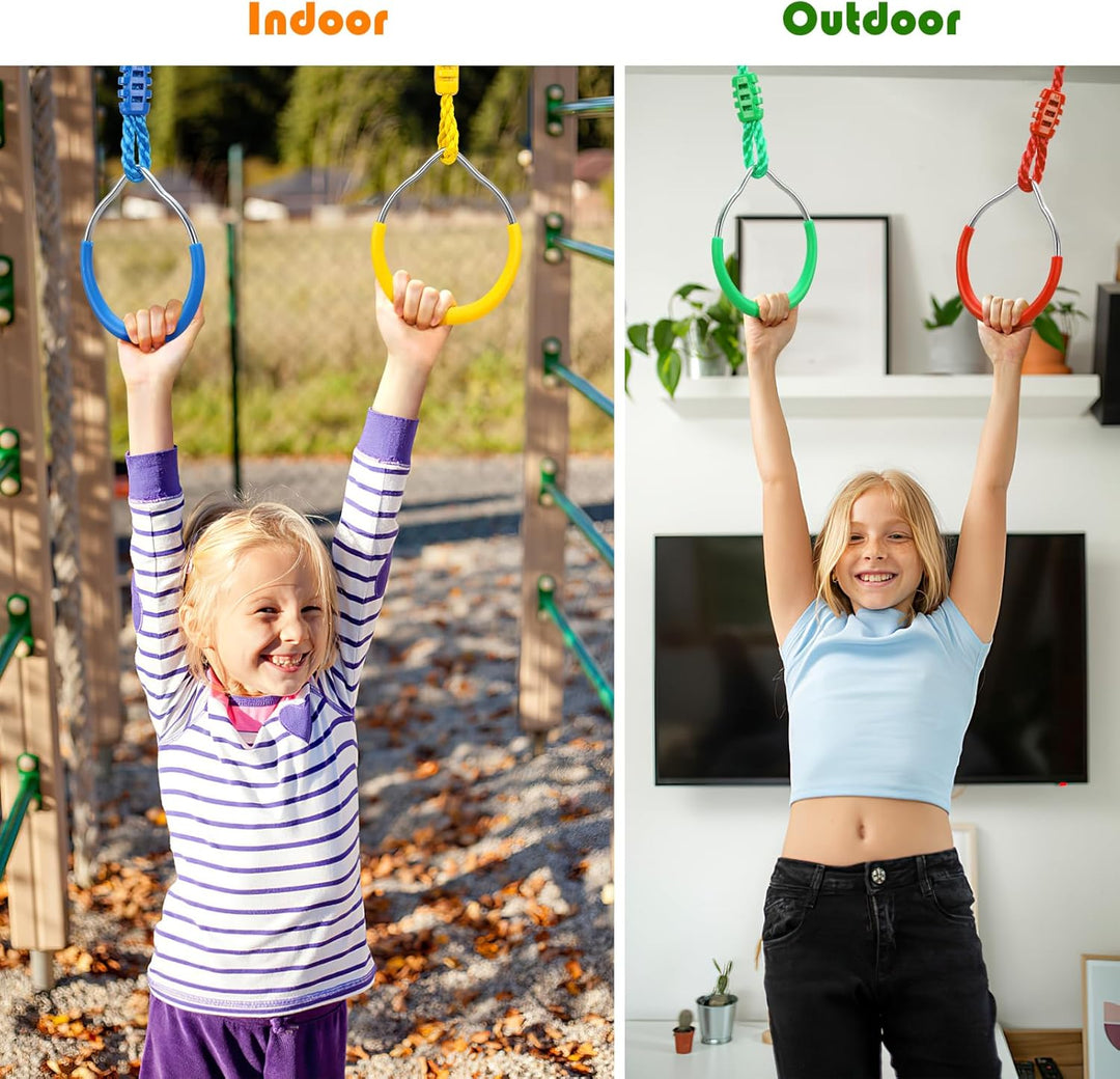 PELLOR Kinder Klettern Ringe, Multifunktions Turnringe, Multifunktions Trapeze Schaukel mit Kunststo
