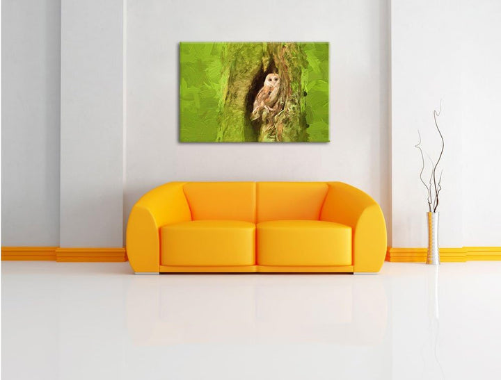 Pixxprint Schleiereule Baumhöhle als Leinwandbild/Grösse: 100x70 / Wandbild/Kunstdruck/fertig bespan