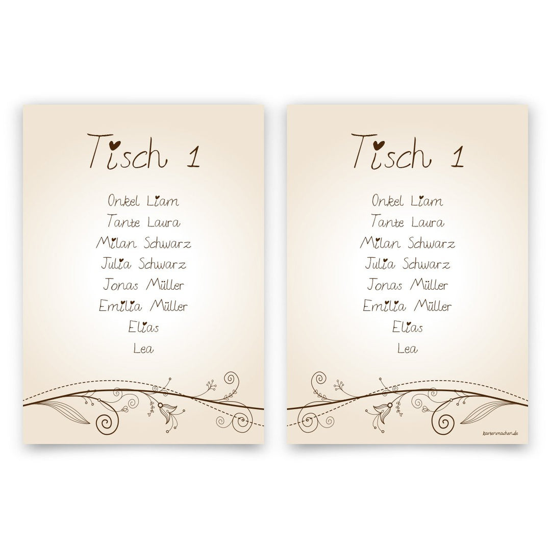 5 x Hochzeit Tisch Sitzplan Sitzordnung individuell - Liebesbaum, 5