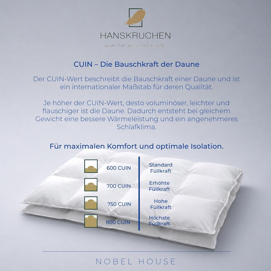Hanskruchen Nobel House Luxus Daunendecke, Leicht, 90% Daunen / 10% Federchen, 240 x 220 cm, 240 x 2