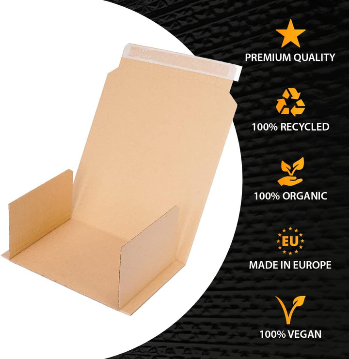 400 Buchverpackungen selbstklebend in Braun 217 x 155 x 10-50 mm braun Kartonagen BV-1 Wickelverpack